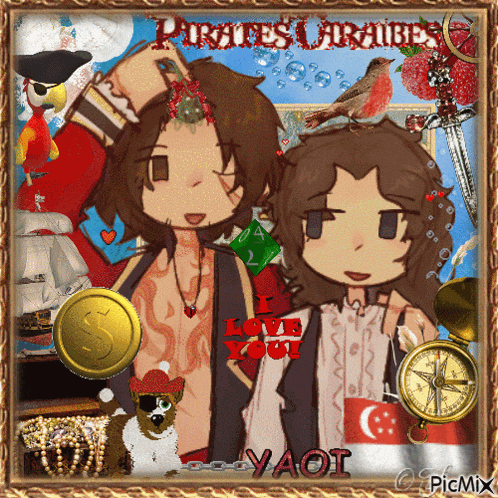 a picture of two pirates with the words pirates caribbean on the top