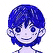 a pixel art drawing of a boy with blue hair and a white face .