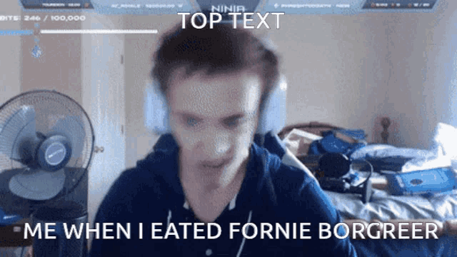 a man wearing headphones says top text me when i eaten fornie borgreer