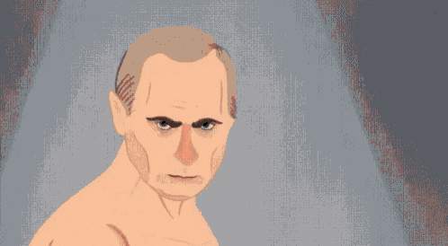a cartoon drawing of a man without a shirt with a serious look on his face