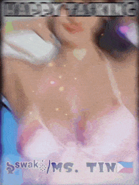 a picture of a woman in a pink bra with the words happy tasking on it