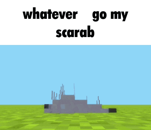 a picture of a scarab flying in the air with the words " whatever go my scarab " below it