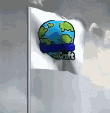 a white flag with a cartoon globe and the words " ultimate craft " on it