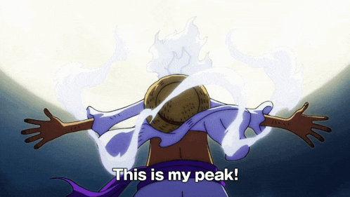 a cartoon character says " this is my peak " in front of a light