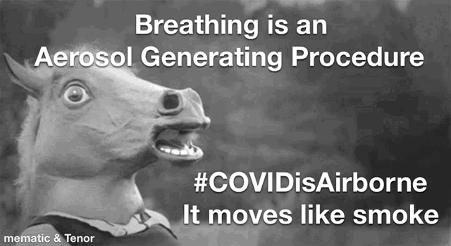 a black and white image of a horse with the caption breathing is an aerosol generating procedure