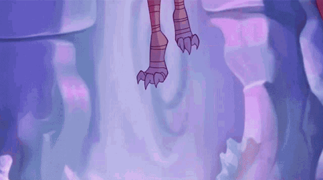 a close up of a cartoon character 's legs and claws .
