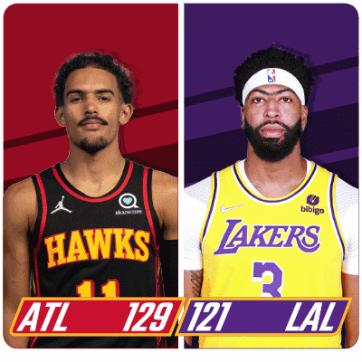 a hawks player and a lakers player are shown side by side