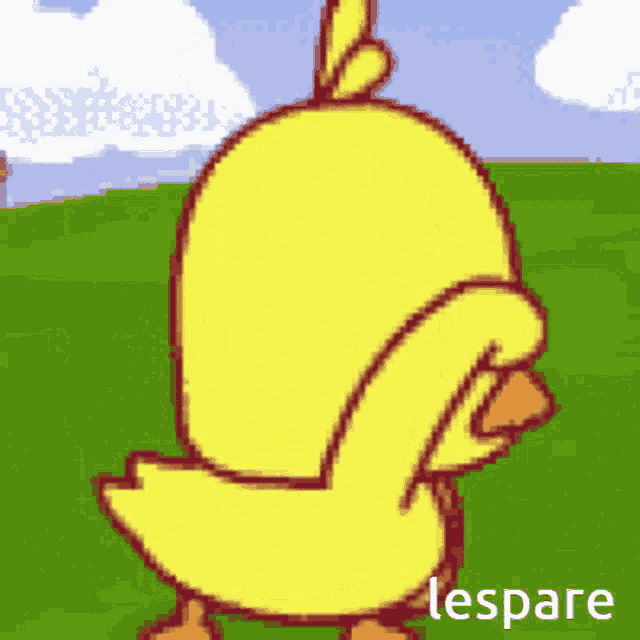a cartoon duck is standing in a grassy field with the words lespare written below it