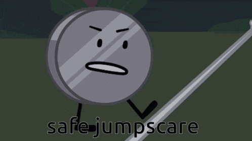 a coin with arms and legs is standing next to a pole with the words safe jumpscare below it