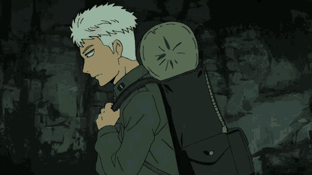 a cartoon of a man carrying a large backpack