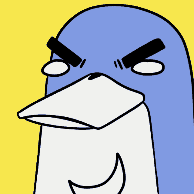 a cartoon drawing of a bird with an angry look on his face