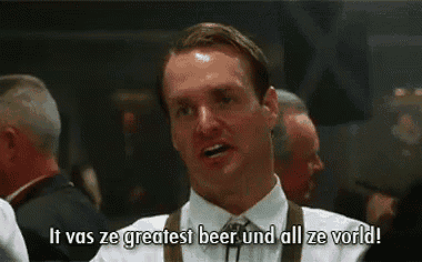 a man in a white shirt and tie is saying `` it was ze greatest beer und all ze world '' .