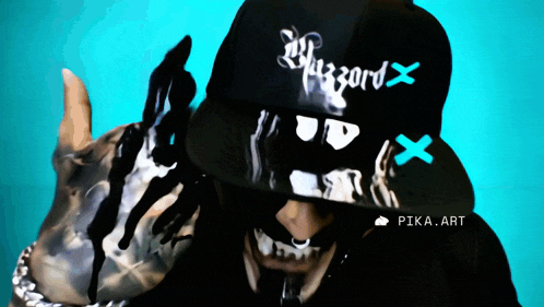 a drawing of a man wearing a hat that says hazard x