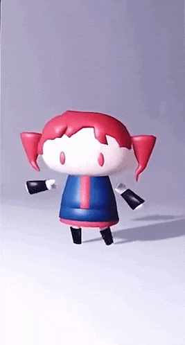 a cartoon character with red hair is standing on a gray surface