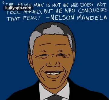 a cartoon of nelson mandela with a quote from kulfyapp.com below him