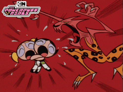 a poster for the powerpuff girls shows a leopard and a girl