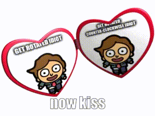 a heart shaped mirror that says get rotated idiot now kiss
