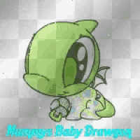 a baby dragon is sitting on a checkered background with the words hungry baby dragon written below it .