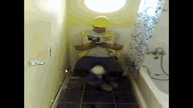 Construction Worker Builder Pulled Through Wall Toilet GIF - Construction Worker Builder Pulled Through Wall Toilet Read GIFs