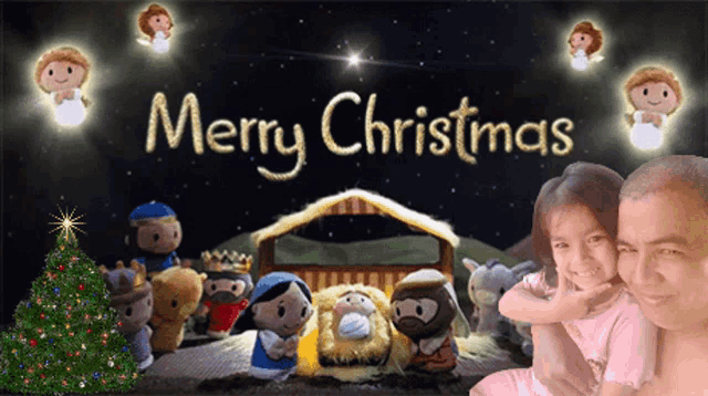 a picture of a nativity scene with the words merry christmas