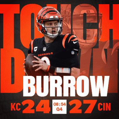 an advertisement for bengals quarterback burrow with a time of 8:54