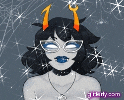 a drawing of a girl with horns and glasses with the website glitterfy.com