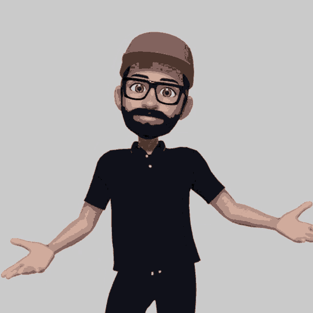 a cartoon character with a beard and glasses is wearing a black shirt and blue pants