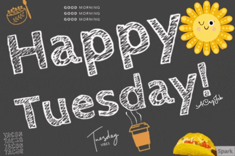 a poster that says happy tuesday with a sun and tacos