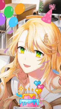 a pixel art of a girl wearing a party hat and holding a cake