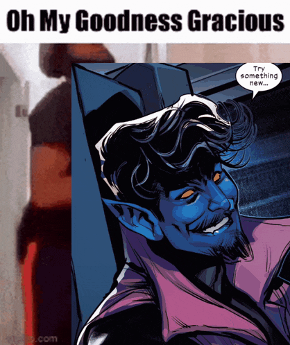 a comic book character with a speech bubble saying " try something new "