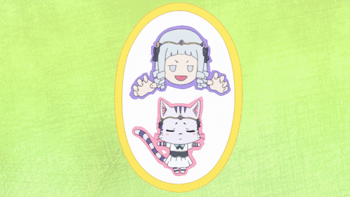 a cartoon of a girl and a cat with a yellow circle around them