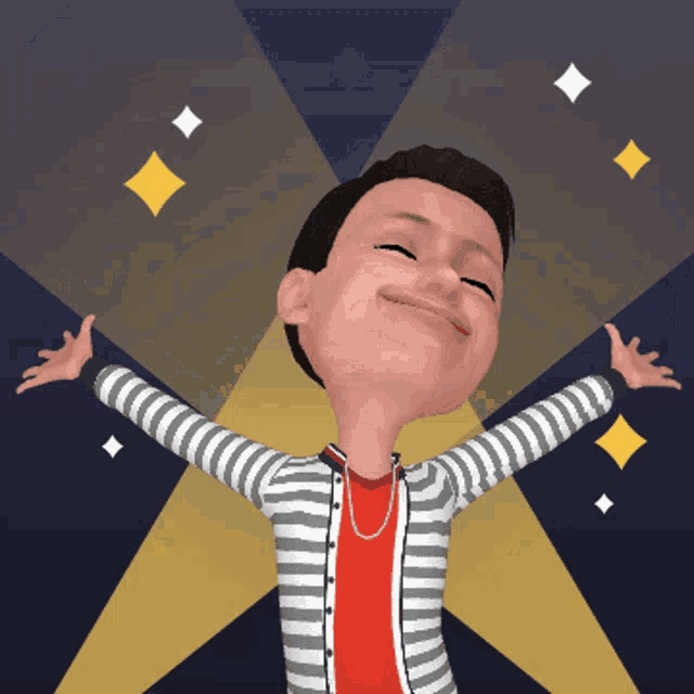 a cartoon of a man with his arms outstretched and a striped shirt