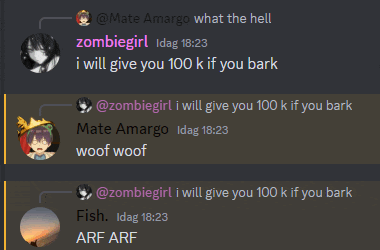 a screenshot of a discord conversation between zombiegirl mate amargo and fish
