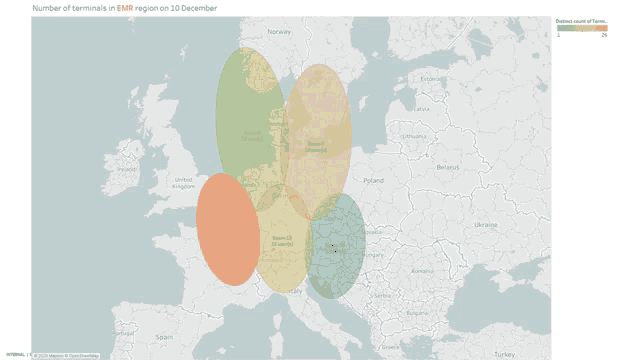 a map shows the number of terminals in the emr region on december 10th