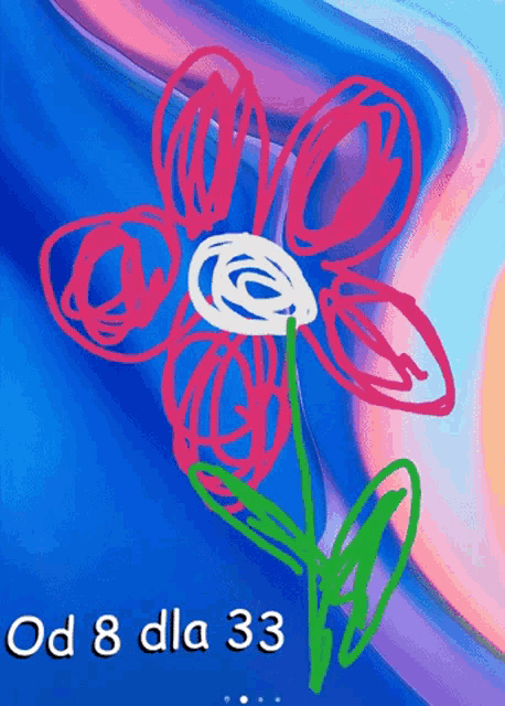 a drawing of a flower on a blue background with the number 33 below it