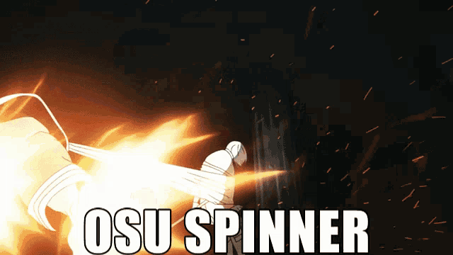 a poster for osu spinner shows a person holding a fireball