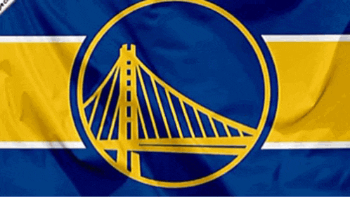 a blue and yellow flag with a golden state warriors logo
