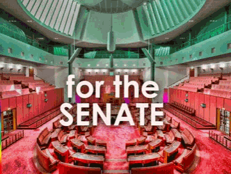 a picture of a parliament building with the words for the senate written on it