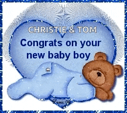 a congratulations card for christie and tom with a teddy bear