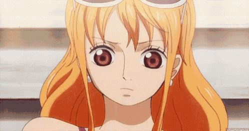 nami from one piece is wearing sunglasses and earrings and making a funny face .