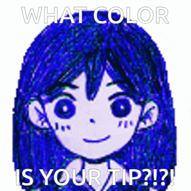 a drawing of a girl with blue hair and a caption that says what color is your tip