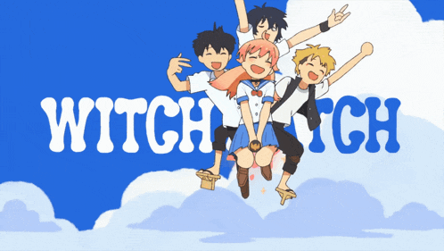 a group of kids are jumping in the air with the word witch written on the bottom