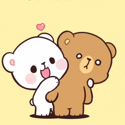 a cartoon of two teddy bears hugging each other with hearts flying around them
