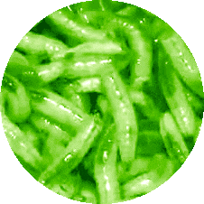 a pile of green beans in a green circle on a white background