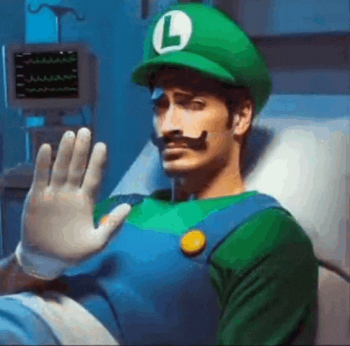 a man in a hospital bed dressed as luigi from super mario bros .
