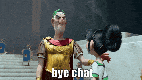 a cartoon character says bye chat to a girl