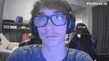 a man wearing glasses and headphones has pixverse.ai written on the bottom right