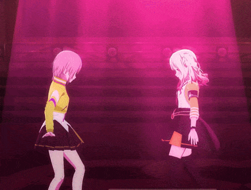 a couple of anime girls standing next to each other