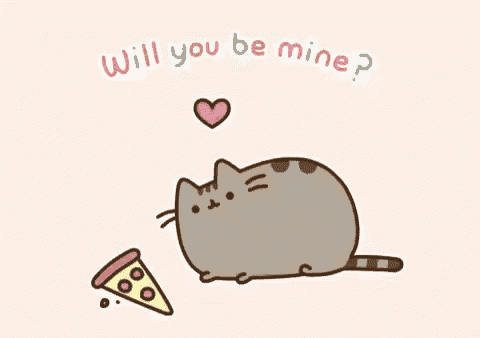 a cartoon cat is sitting next to a slice of pizza and a heart .
