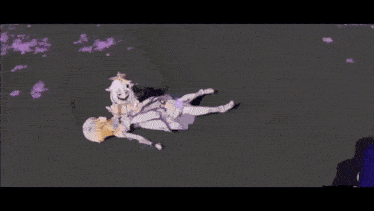 a cartoon character is laying on the ground with a purple light coming out of it .